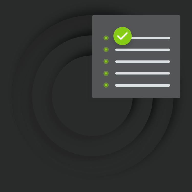Dark grey background with a checklist inside a light grey box on top